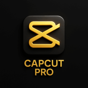 Ícone 3D dourado do CapCut Pro sobre fundo preto, representando o software de edição de vídeos profissional oferecido pela Marca Viva Marketing