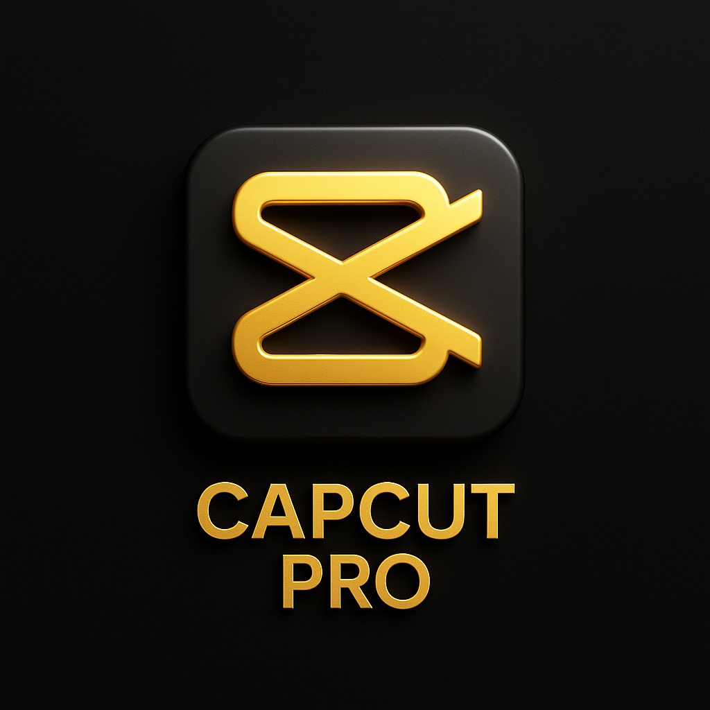 Ícone 3D dourado do CapCut Pro sobre fundo preto, representando o software de edição de vídeos profissional oferecido pela Marca Viva Marketing